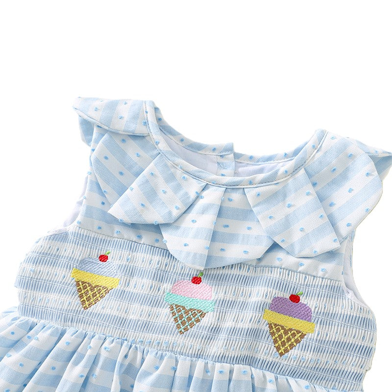 （In Production）One Pack(5 Pieces total)Sale Girls Ice Cream Embroidery Smocked Dress