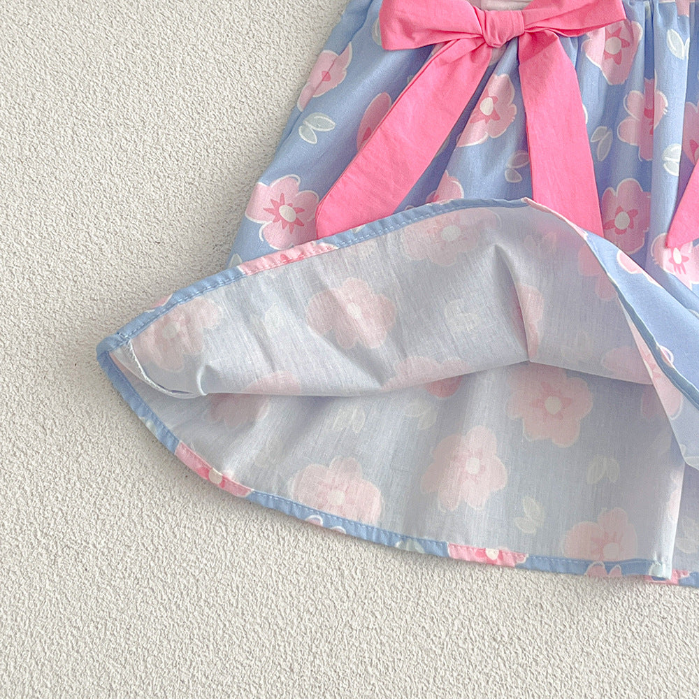 （In Production）Sisters Spring&Summer Floral Print Bow Dress,Romper