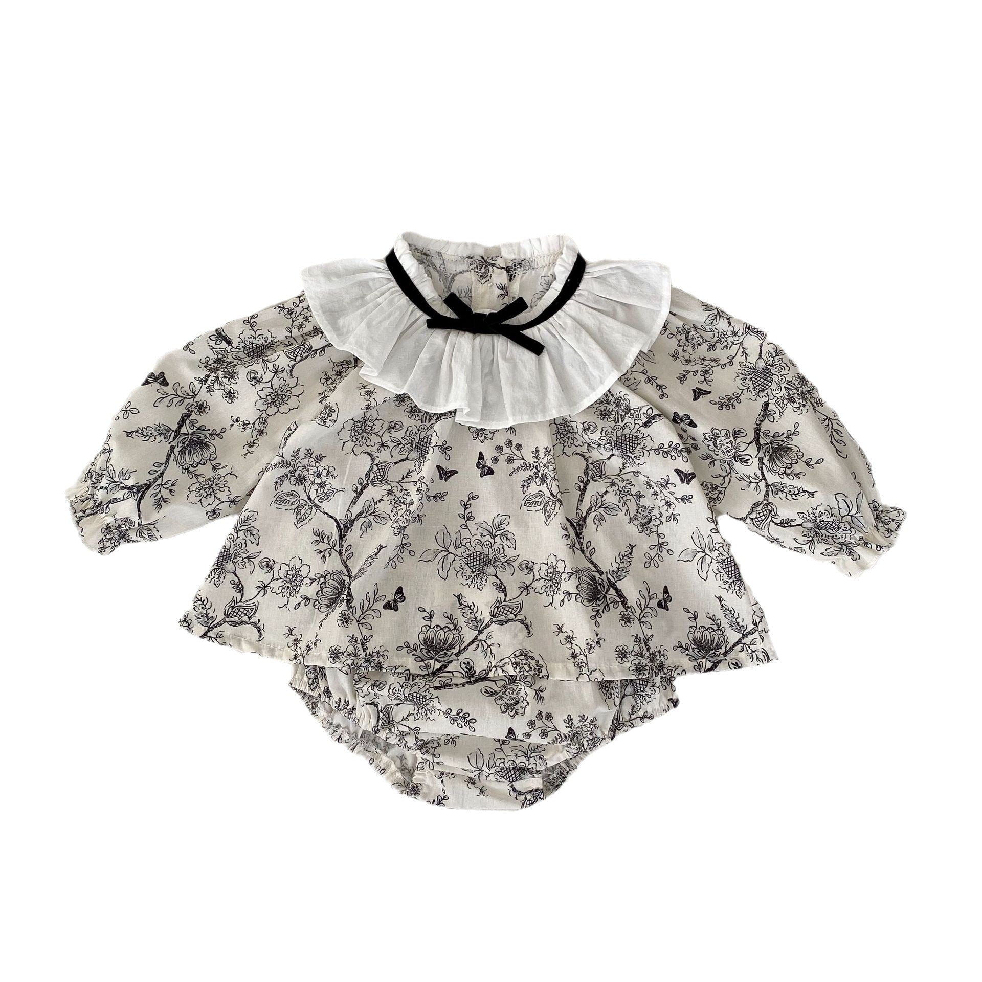 （In Production）Toddler Girls Fall&Winter Doll Collar Cotton Bloomer Set