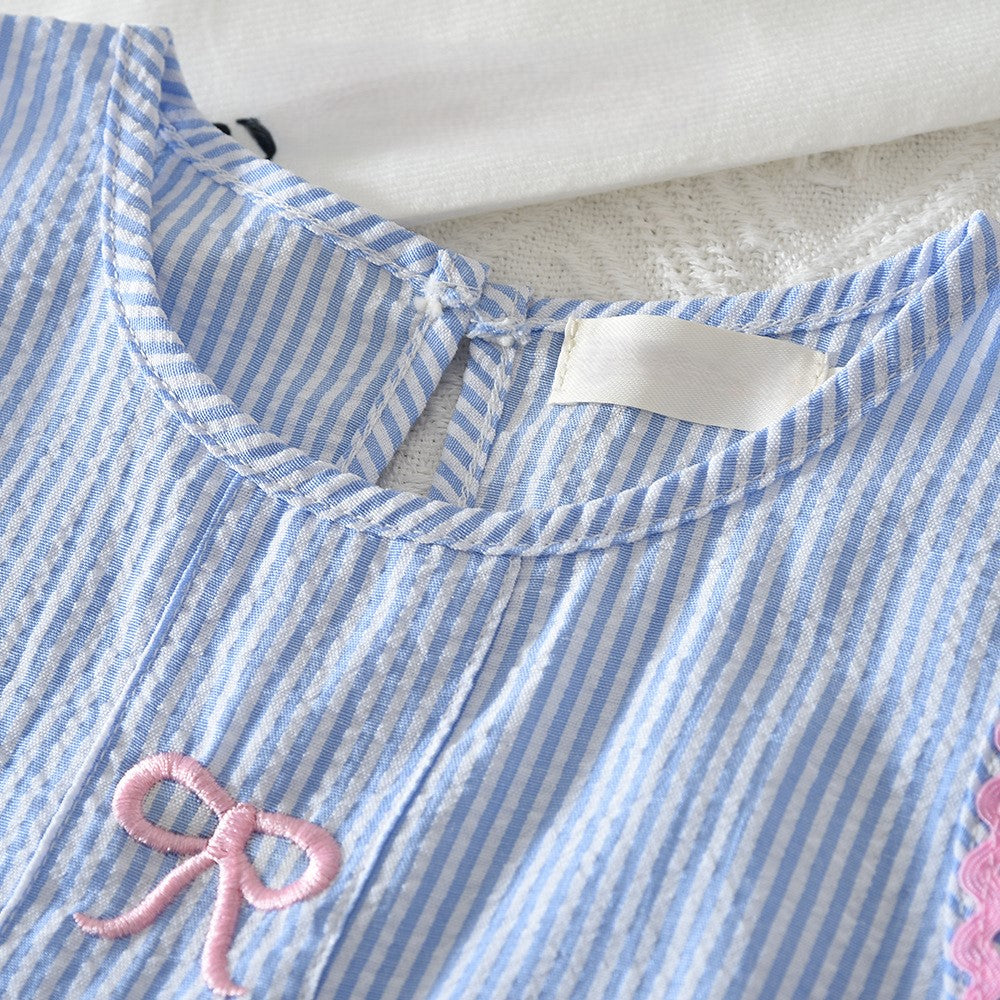（In Production）Girls Spring&Summer Bow Embroidery Outfit Set