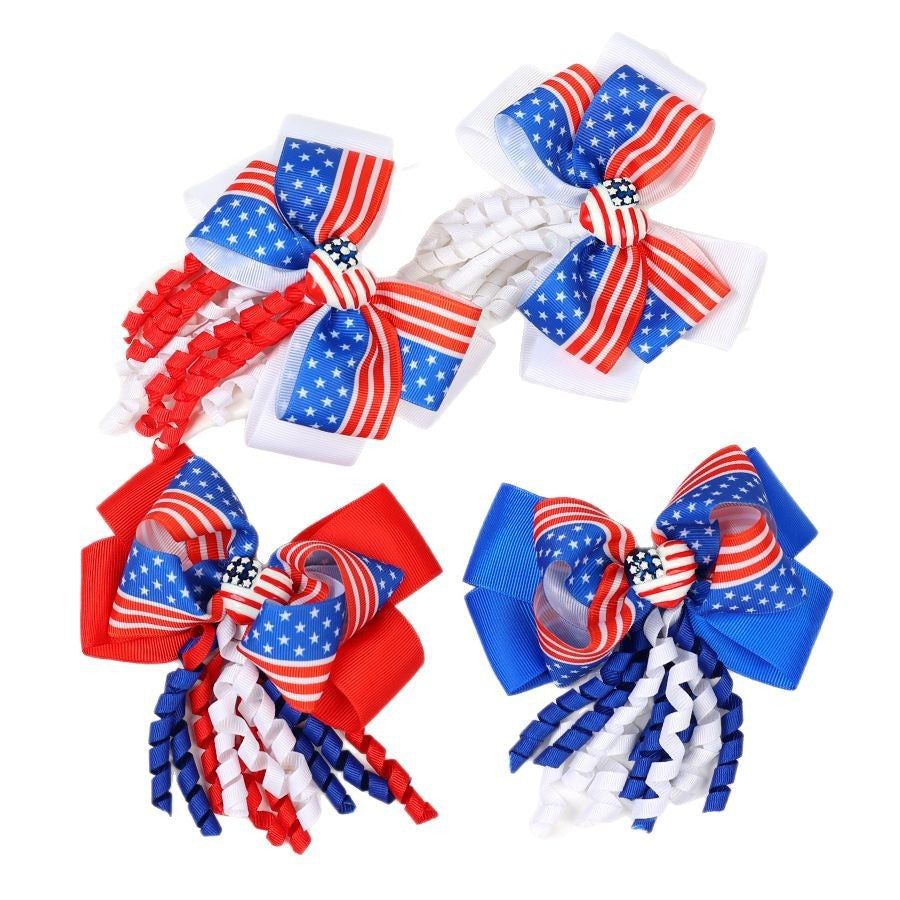 （Pre Order）Girls Patriotic Curly Bow Hair Clip