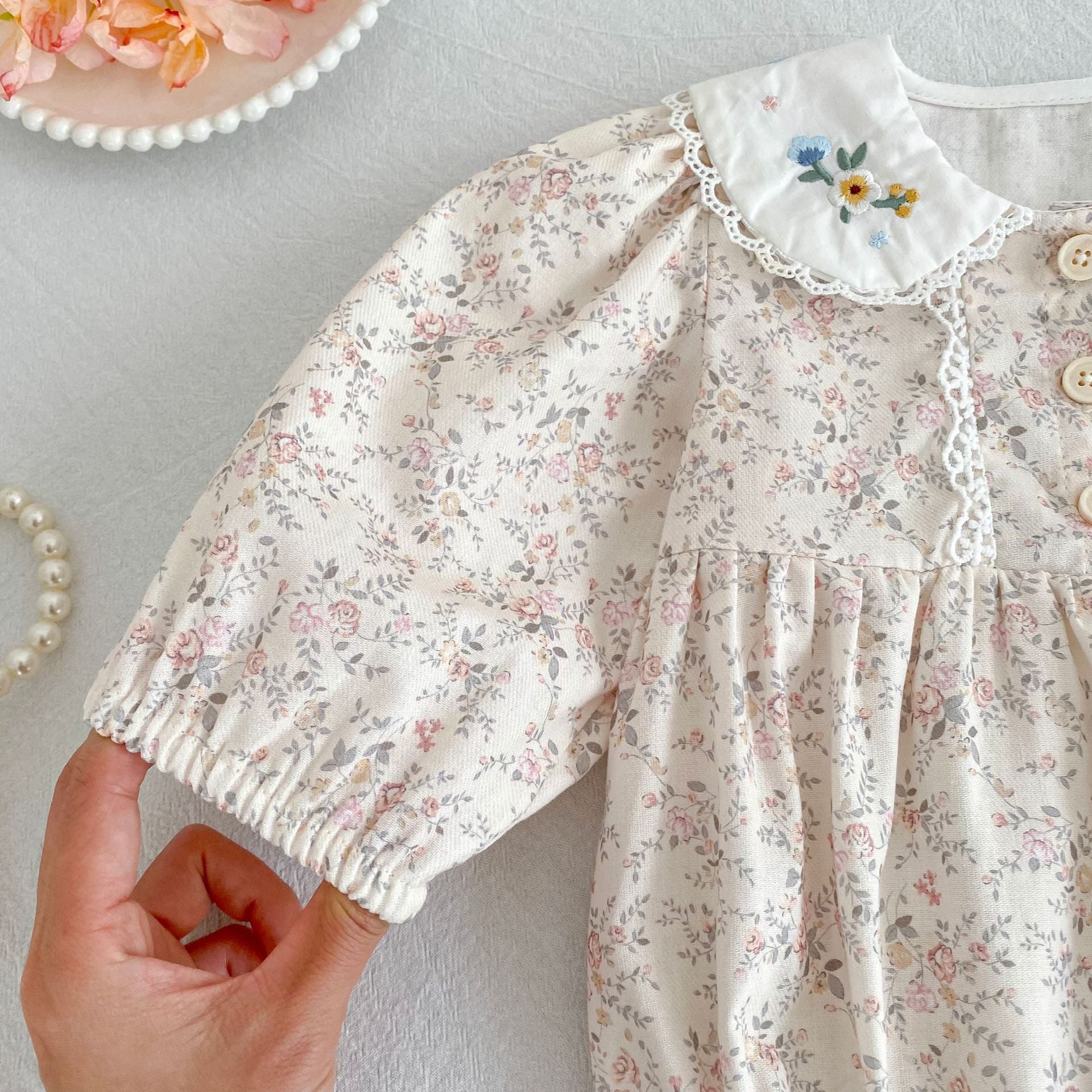 （Pre Order 2 Weeks）Sisters Fall Embroidery Baby Collar Dress&Romper
