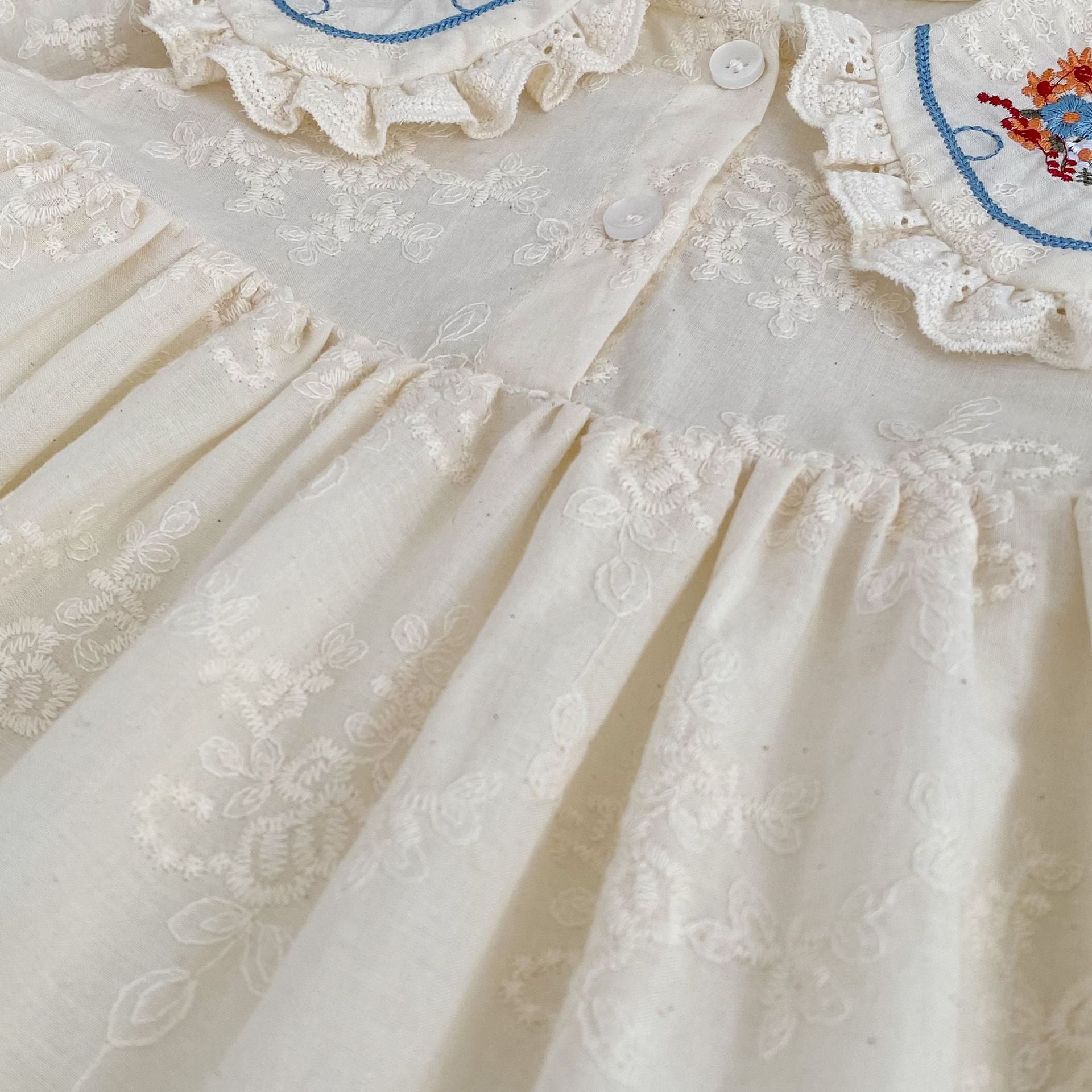 （In Production）Sisters Fall Floral Embroidery Lace Ruffle Dress&Romper
