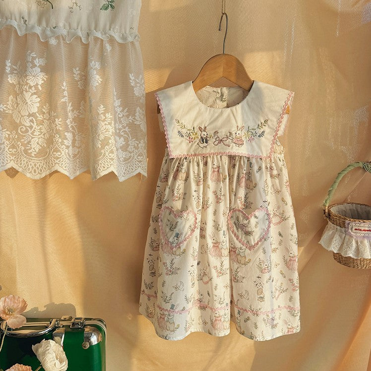 （In Production）Girls Spring&Summer Bunny Embroidery Dress