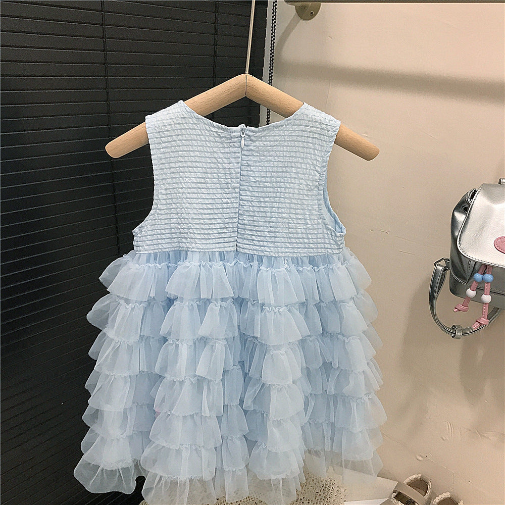 （In Production）Girls Spring&Summer Baby Blue Bow Tulle Dress