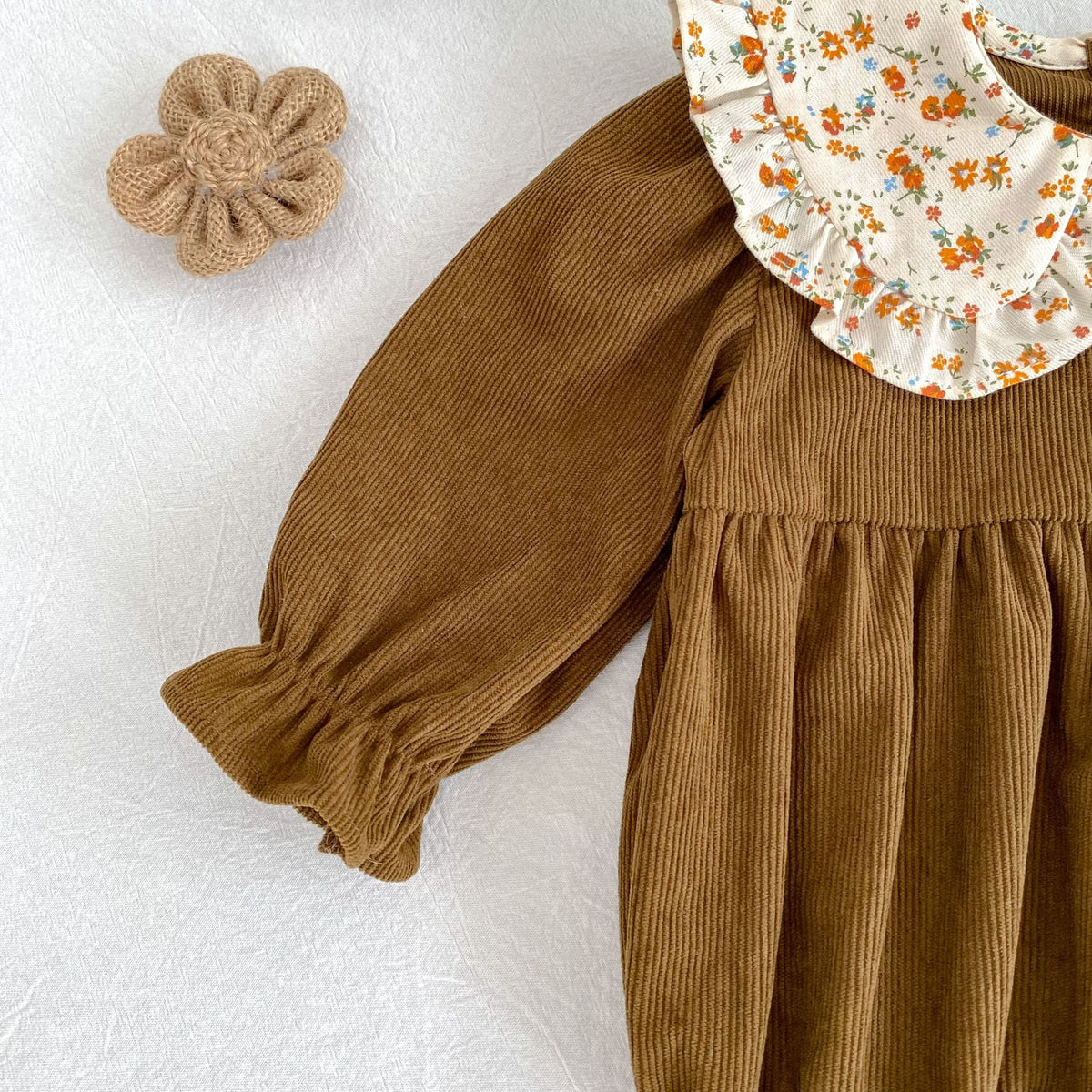（Pre Order 2 Weeks）Sisters Fall Floral Print Collar Corduroy Dress&Romper
