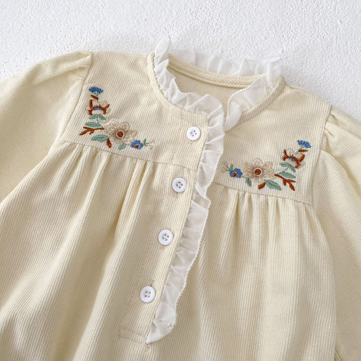 （Pre Order 2 Weeks）Toddler Girls Fall Embroidery Corduroy Romper