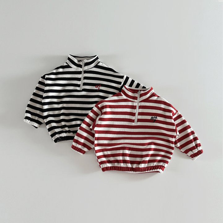 （Pre Order 2 Weeks）Unisex Fall Stripe Zipper Sweatshirt