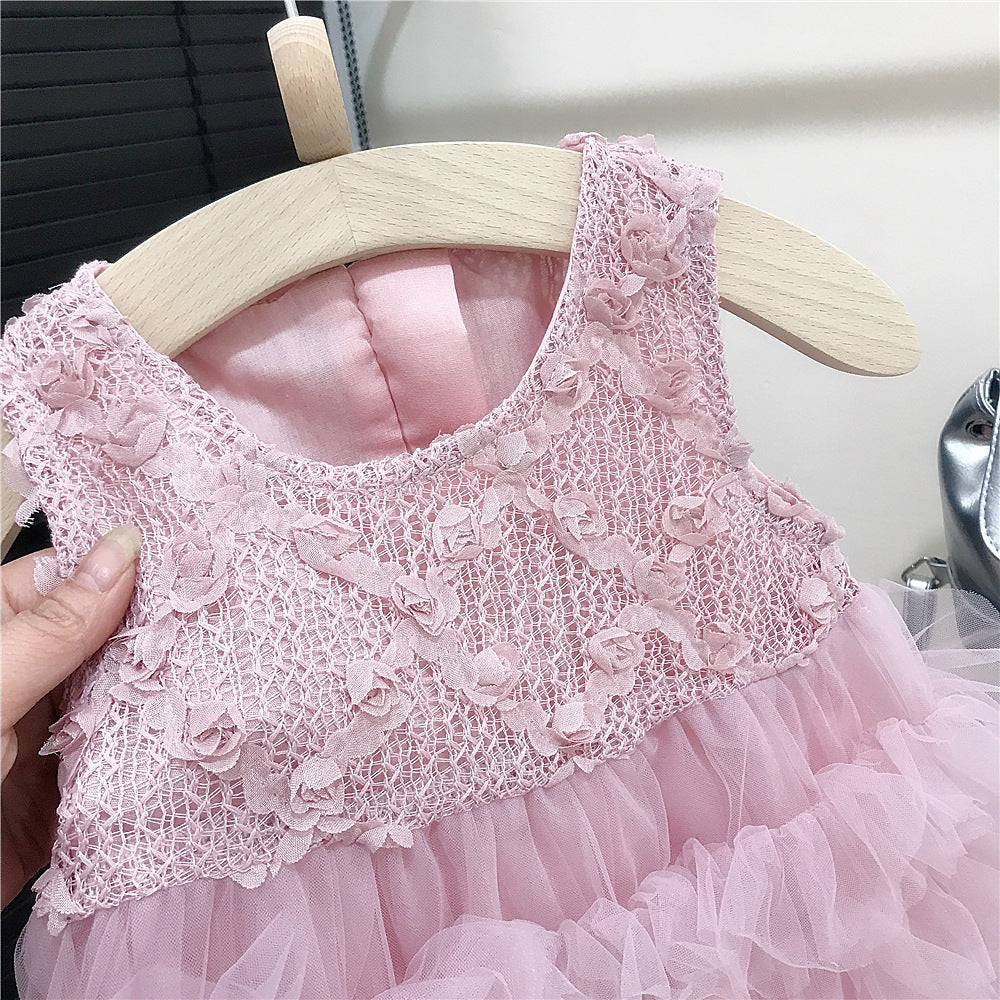 （In Production）Girls Spring&Summer Pink Floral Tulle Dress