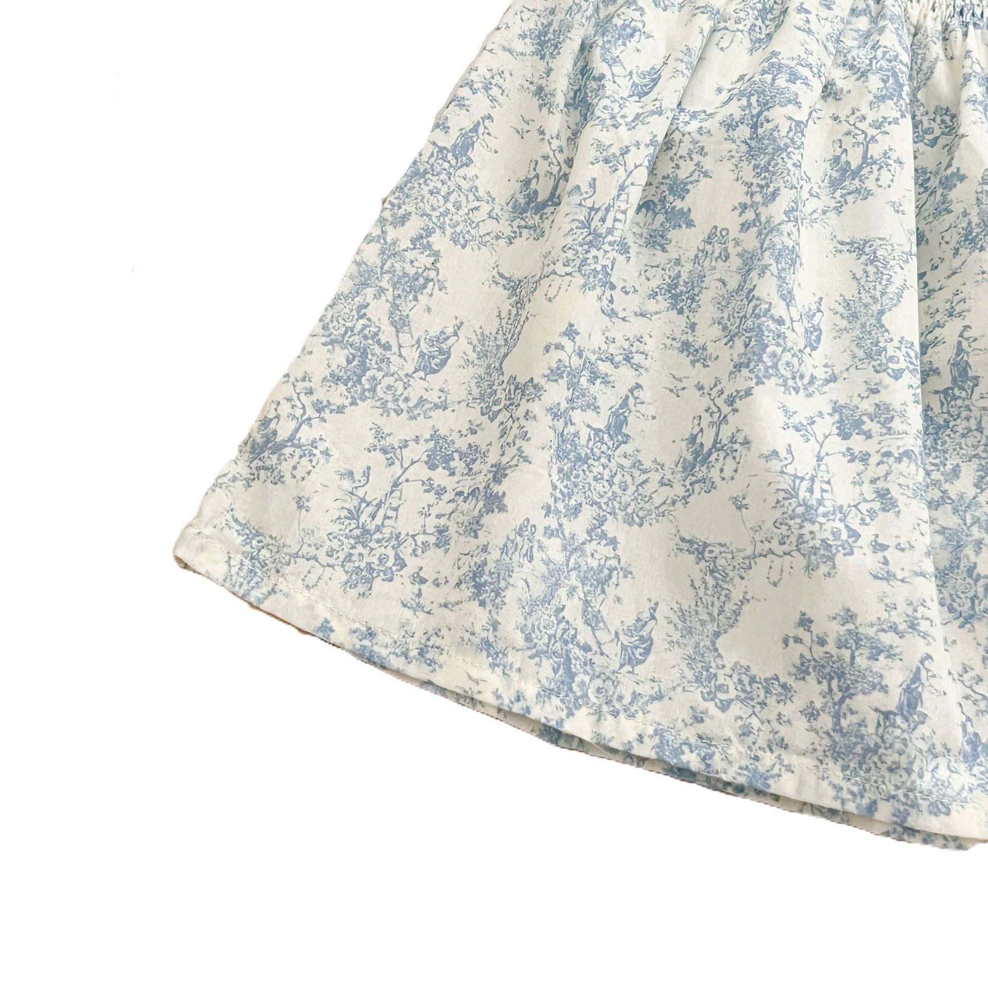 （In Production）Sisters Spring&Summer Blue Floral Print Smocked Dress,Romper