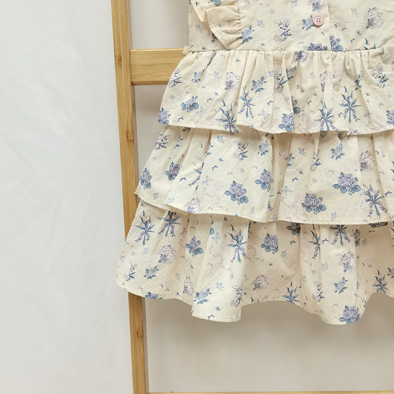 （In Production）Girls Spring&Summer Print Ruffle Dress