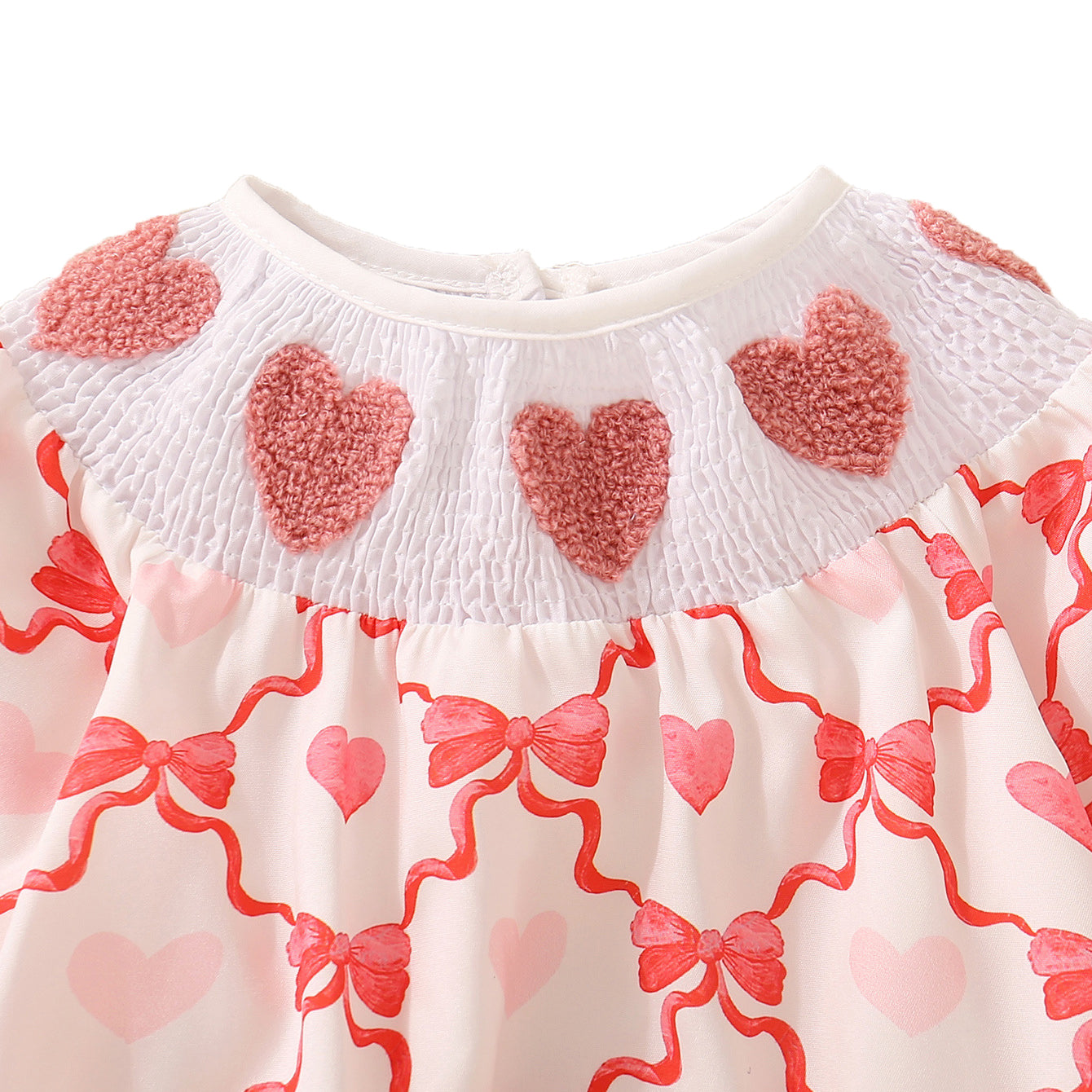 （Pre Order）Toddler Girls Valentine's Day Chenille Patches Smocked Romper