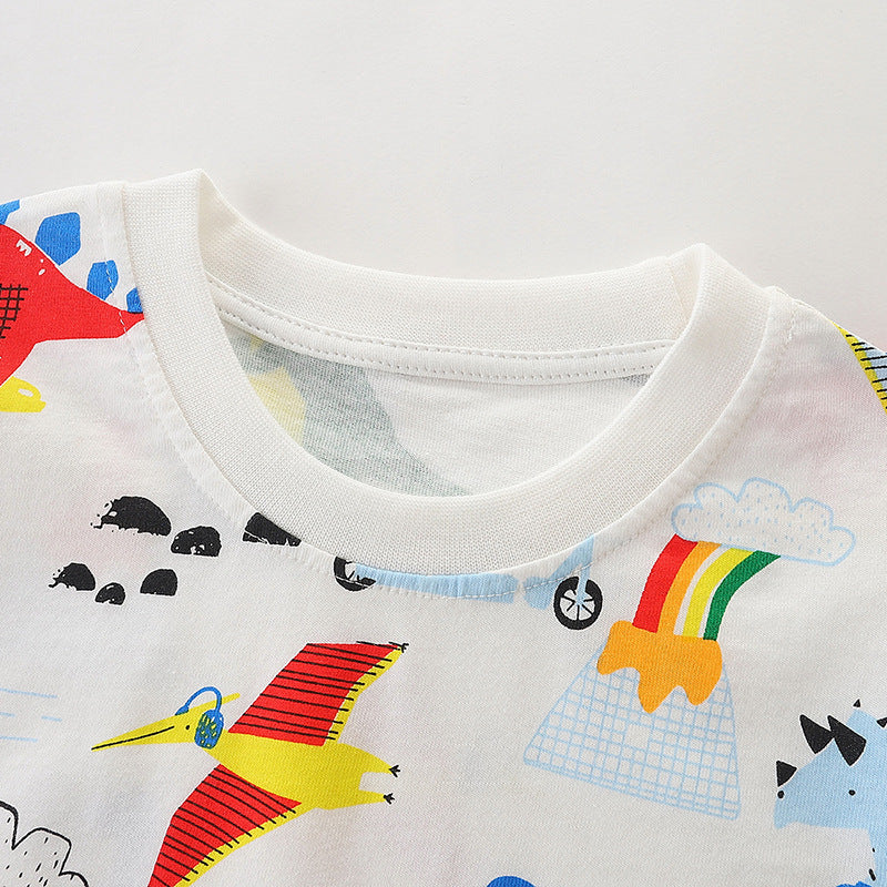 （In Production）Boys Spring&Summer Dino Print Cotton Shorts Set