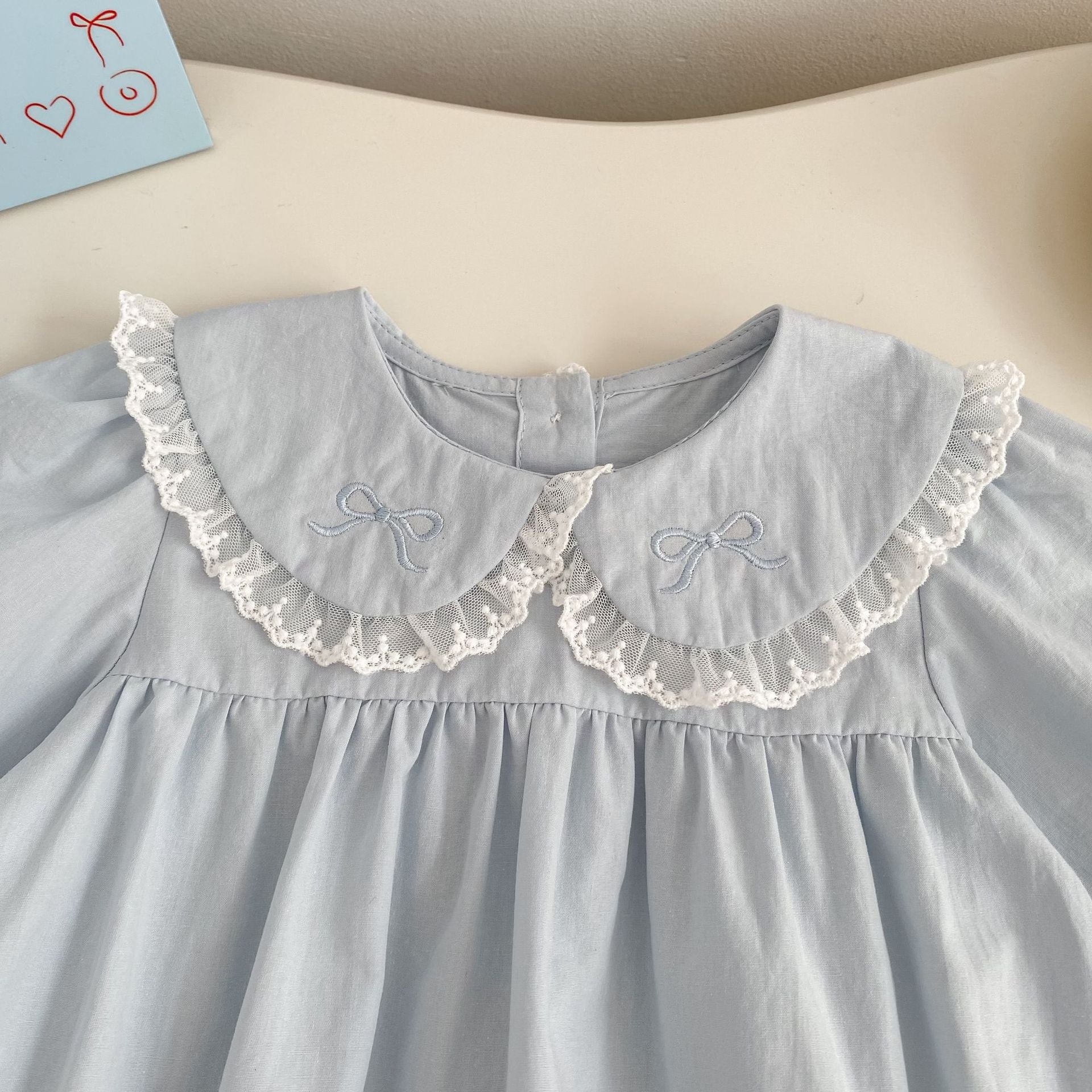 （Pre Order 2 Weeks）Girls Fall Bow Embroidery Lace Romper