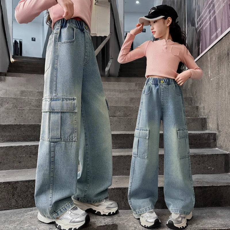 （In Production）Girls Spring Multi-pocket Jeans