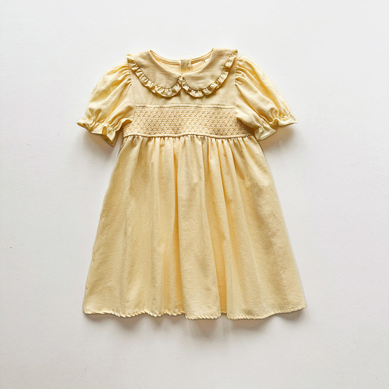 （In Production）Girls Spring&Summer Smocked Ruffle Baby Collar Dress