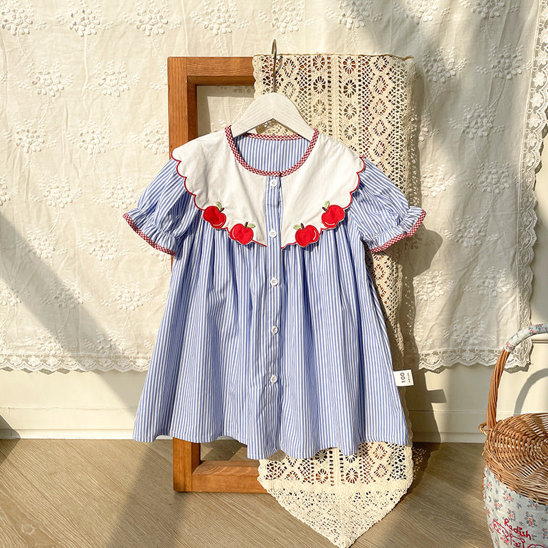 （In Production）Girls Back To School Apple Applique Cotton Dress