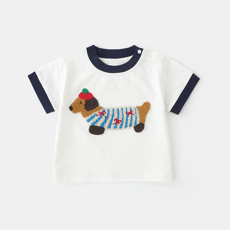 （Pre Order）Boys Spring and Summer Puppy Chenille Patches Shorts Set