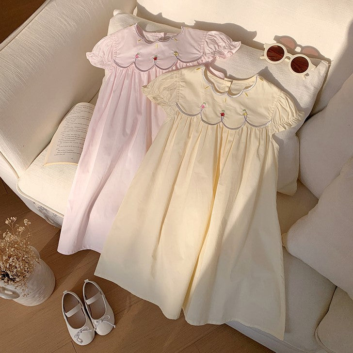 （In Production）Girls Spring&Summer Scallop Collar Embroidery Dress