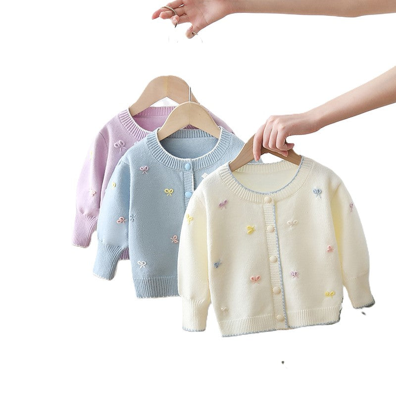 （In Production）Girls Fall&Winter Solid-color Bow Cardigan