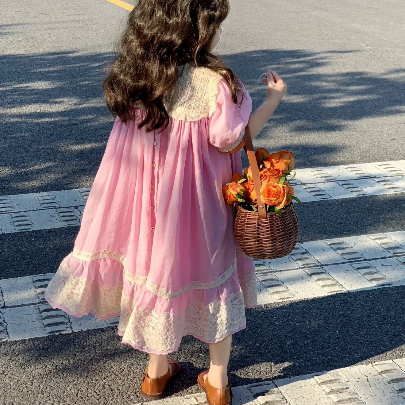 （In Production）Girls Spring&Summer Pink Cotton Lace Dress