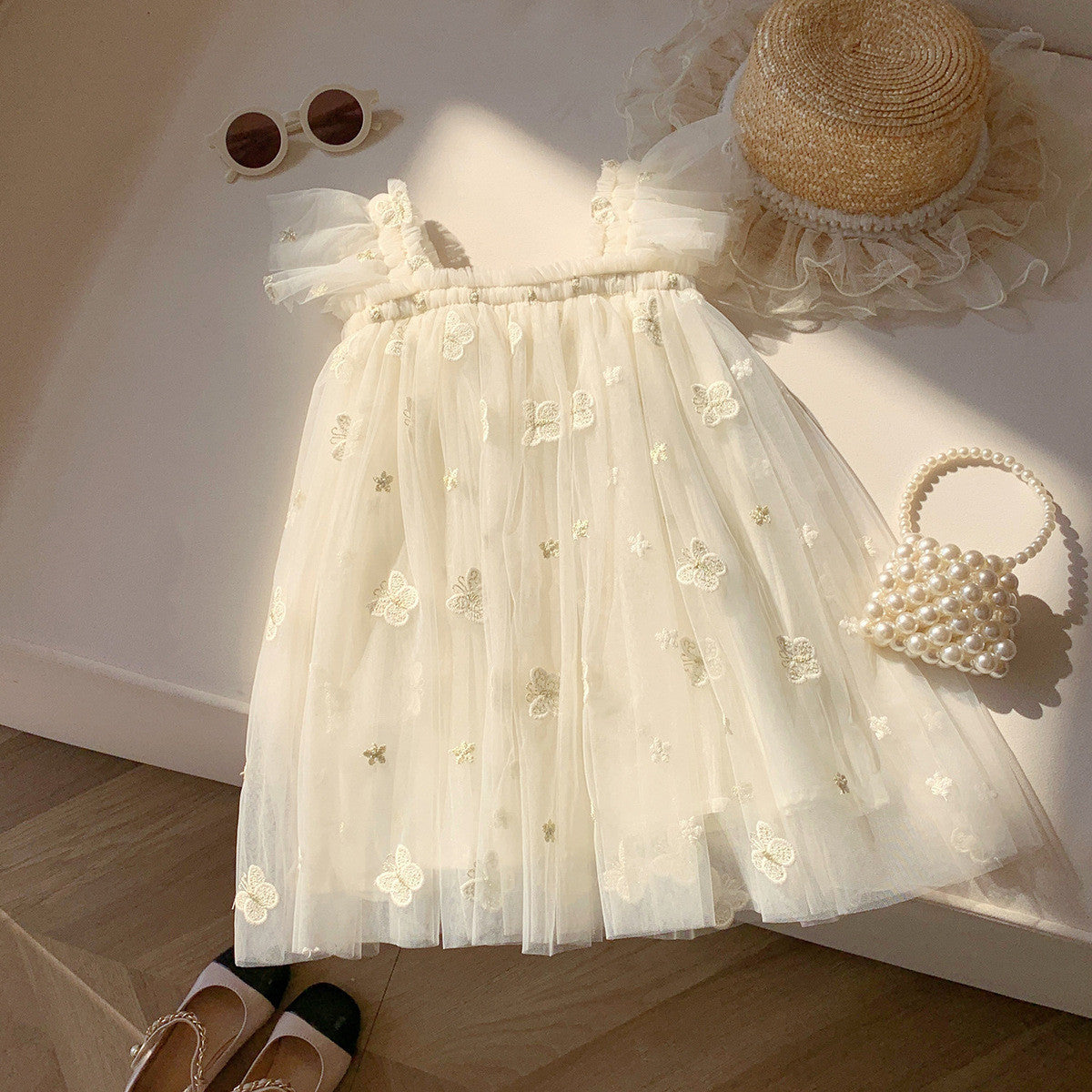 （In Production）Girls Spring&Summer Butterfly Embroidery Tulle Dress