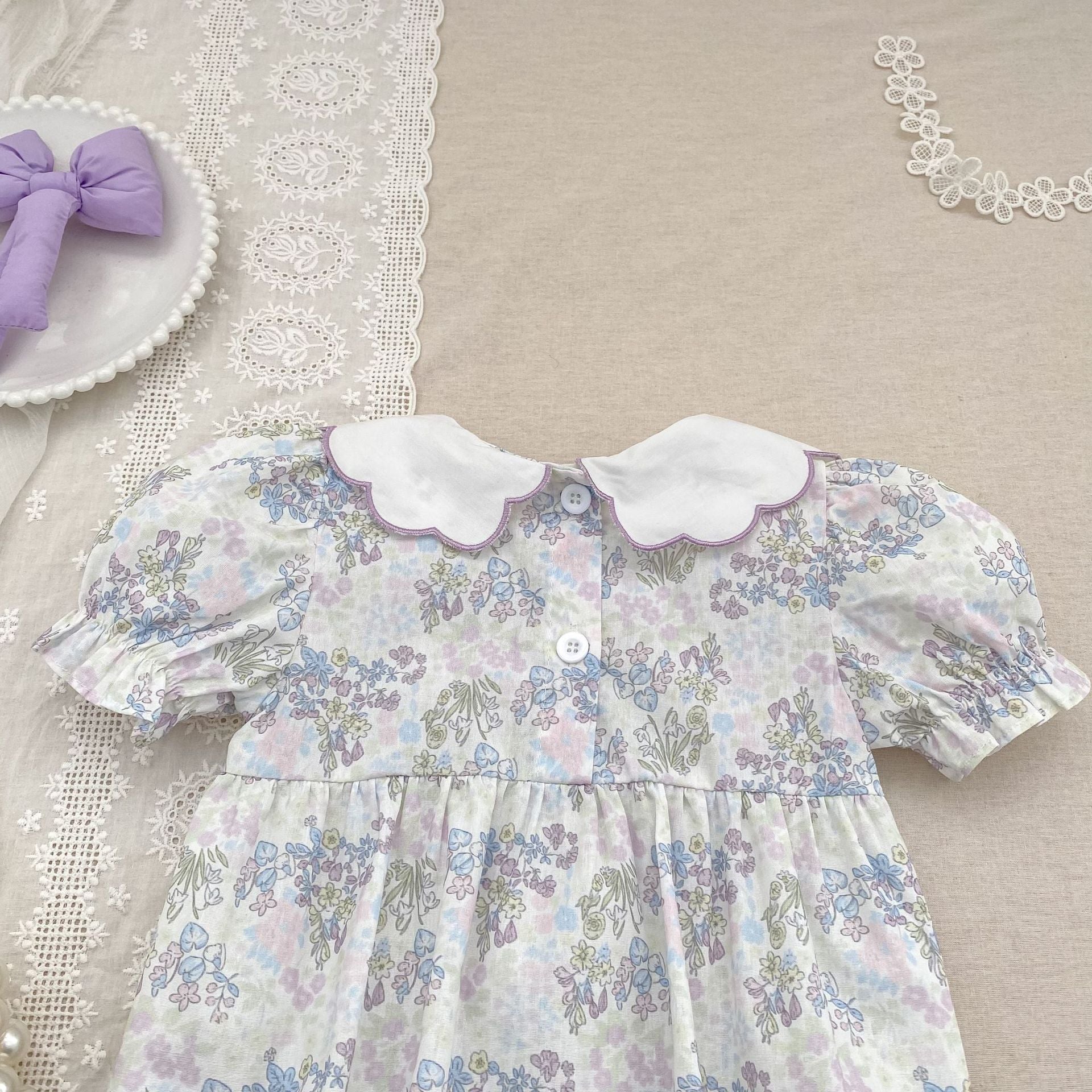 （Pre Order 2 Weeks）Sisters Lavender Embroidery Scallop Collar Dress&Romper