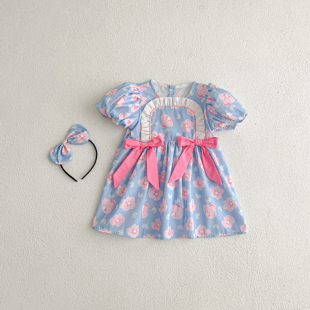 （In Production）Sisters Spring&Summer Floral Print Bow Dress,Romper