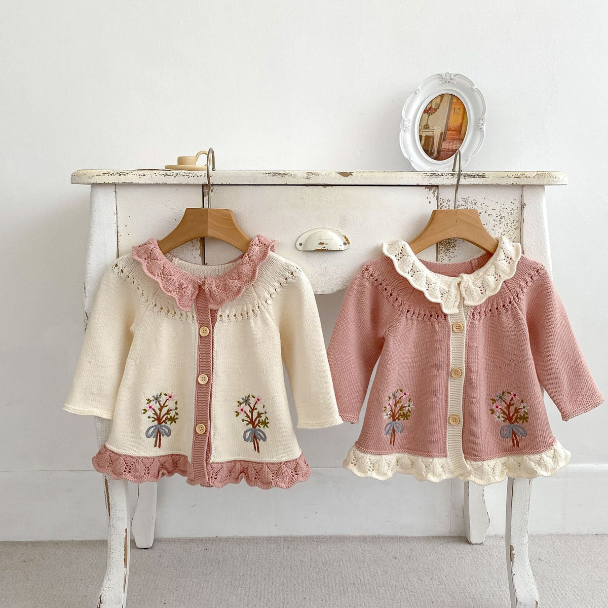 （Pre Order 2 Weeks）Girls Fall Floral Embroidery Sweater Cardigan
