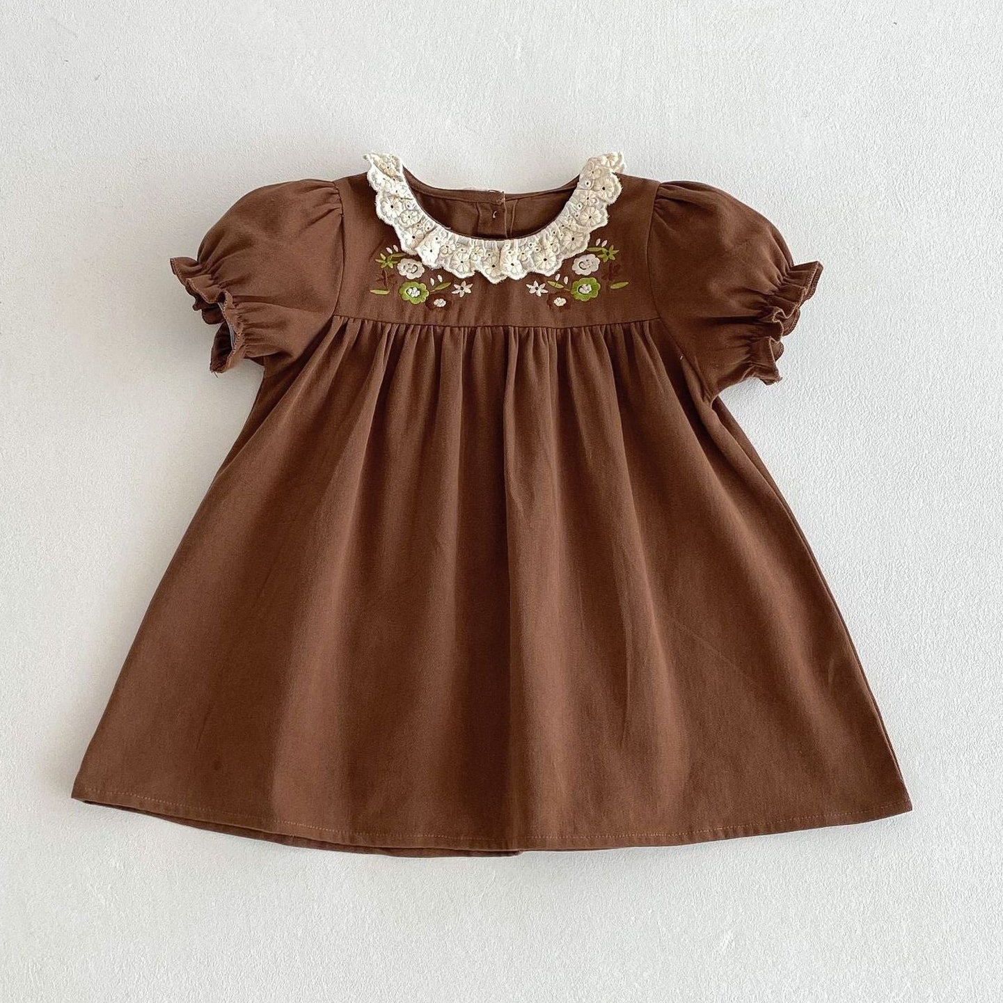 （In Production）Girls Fall Floral Embroidery Ruffle Dress