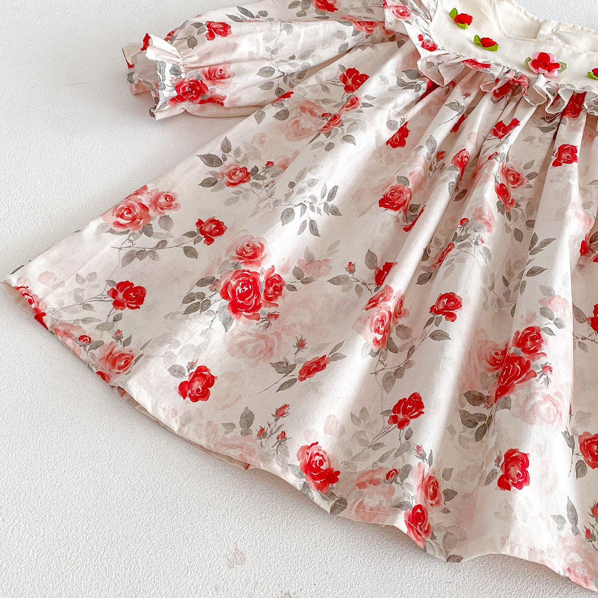 （In Production）Sisters Fall Rose Print Ruffle Dress&Romper