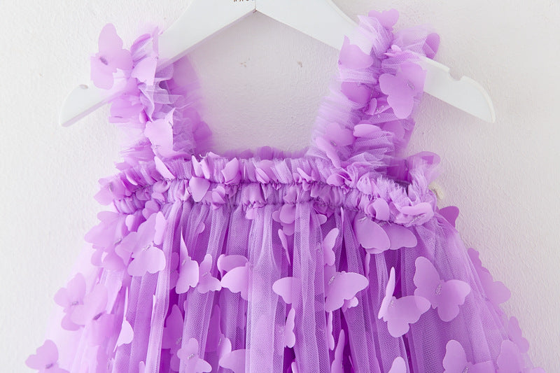 (Pre Order)Girls Embroidered Butterfly Suspender Skirt Dress