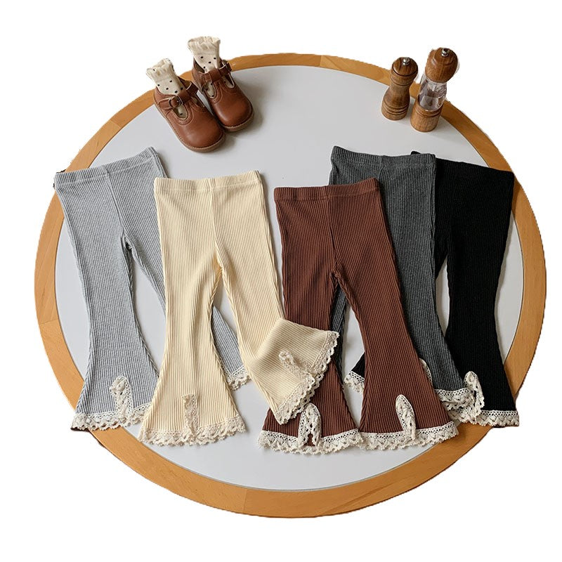 （In Production）Girls Fall&Winter Knitted Lace Flared Trousers