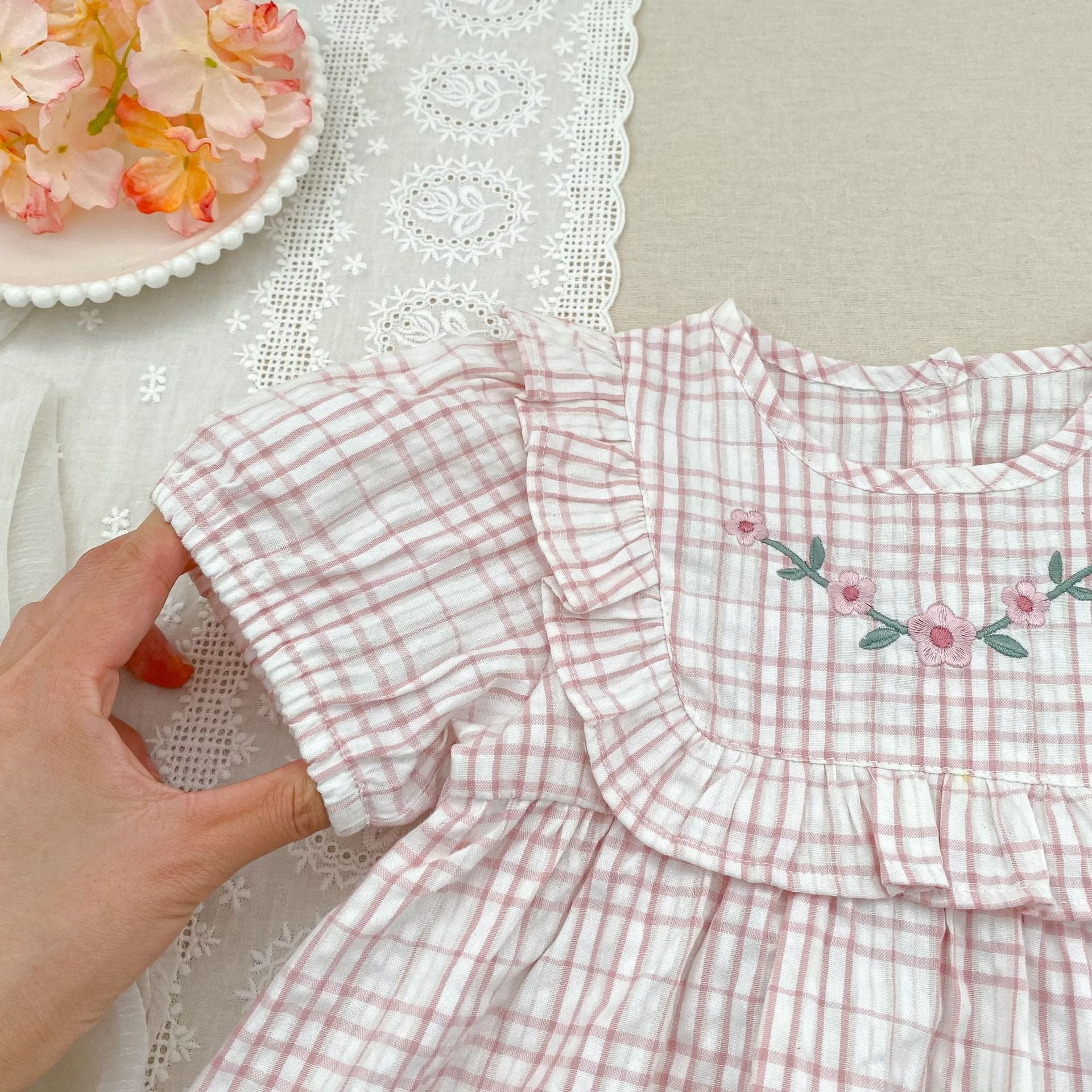 （Pre Order 2 Weeks）Sisters Floral Embroidery Ruffle Dress&Romper