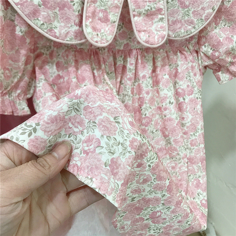 （In Production）Girls Spring&Summer Floral Print Doll Collar Dress