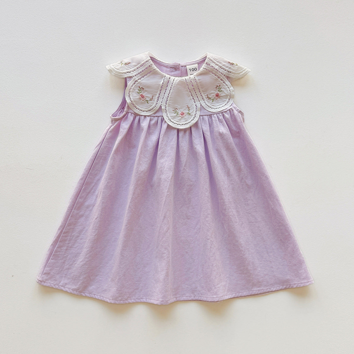 （In Production）Girls Spring&Summer Floral Embroidery Petal Collar Dress