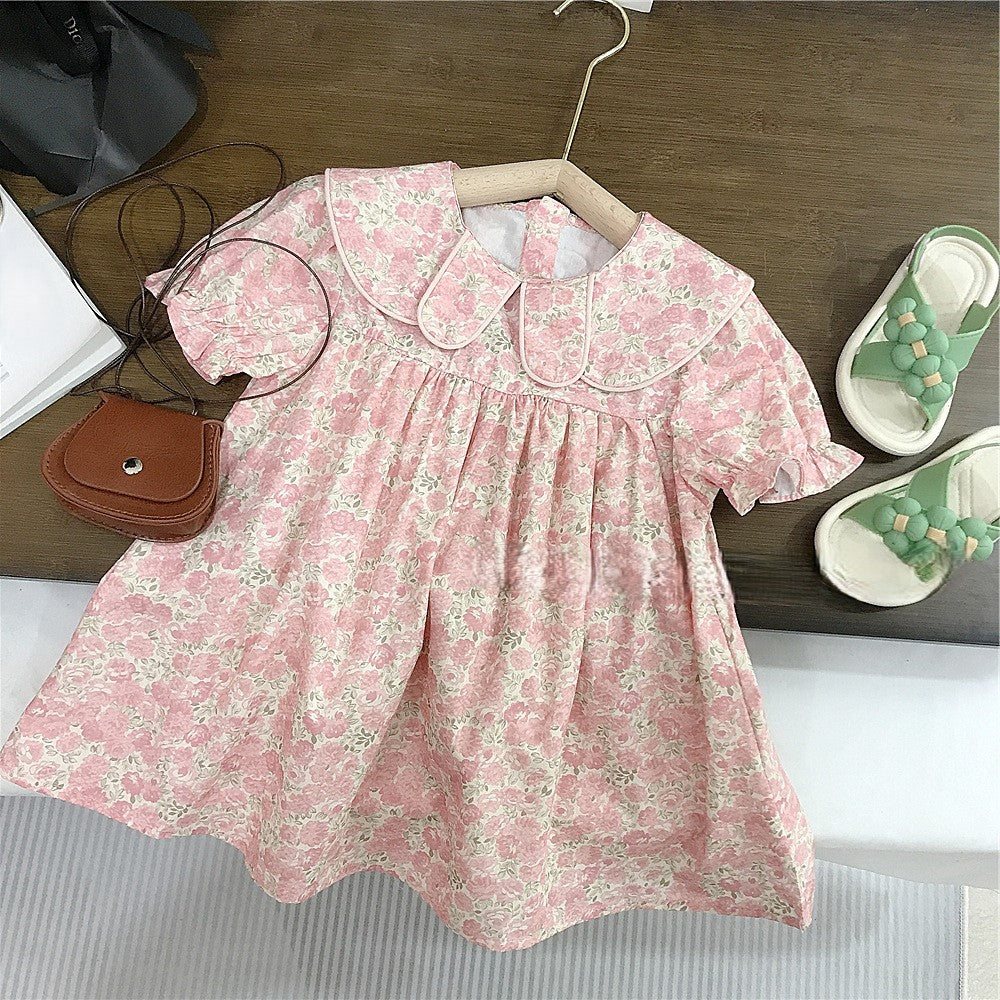 （In Production）Girls Spring&Summer Floral Print Doll Collar Dress