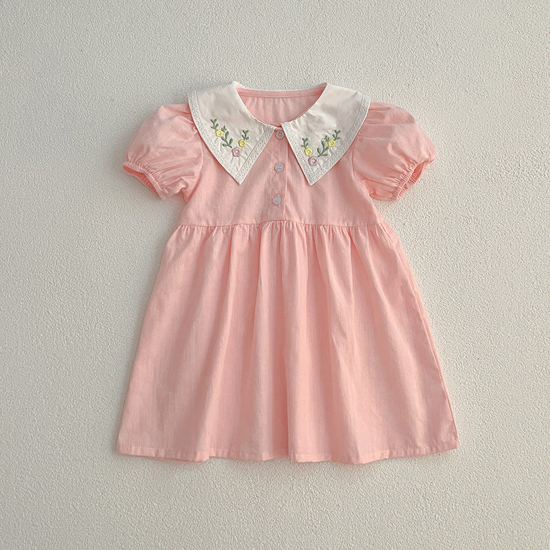（Pre Order 2 Weeks）Sisters Floral Embroidery Collar Pink Dress&Romper