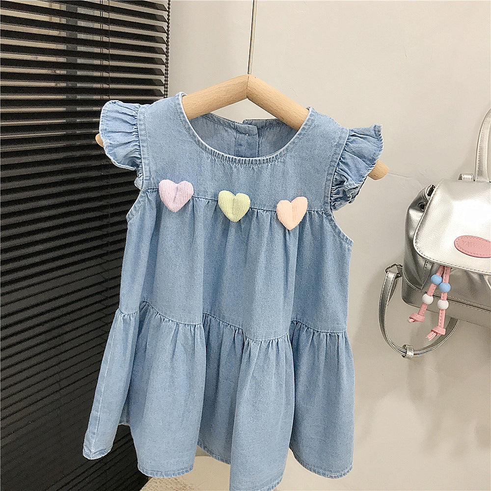 （In Production）Girls Spring&Summer Heart Denim Dress