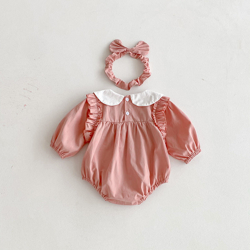 （In Production）Sisters Spring Pink Bow Doll Collar Dress&Romper