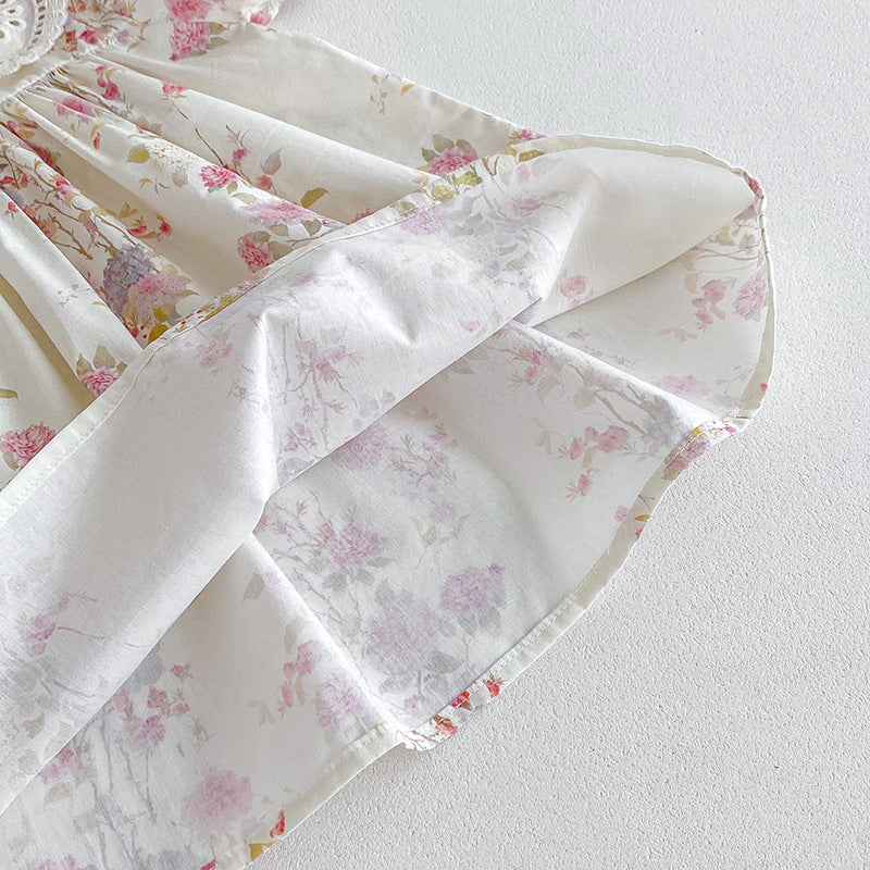 （In Production）Sisters Spring&Summer Floral Print Lace Dress,Romper