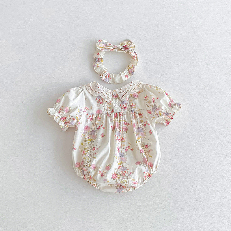 （In Production）Sisters Spring&Summer Floral Print Lace Dress,Romper