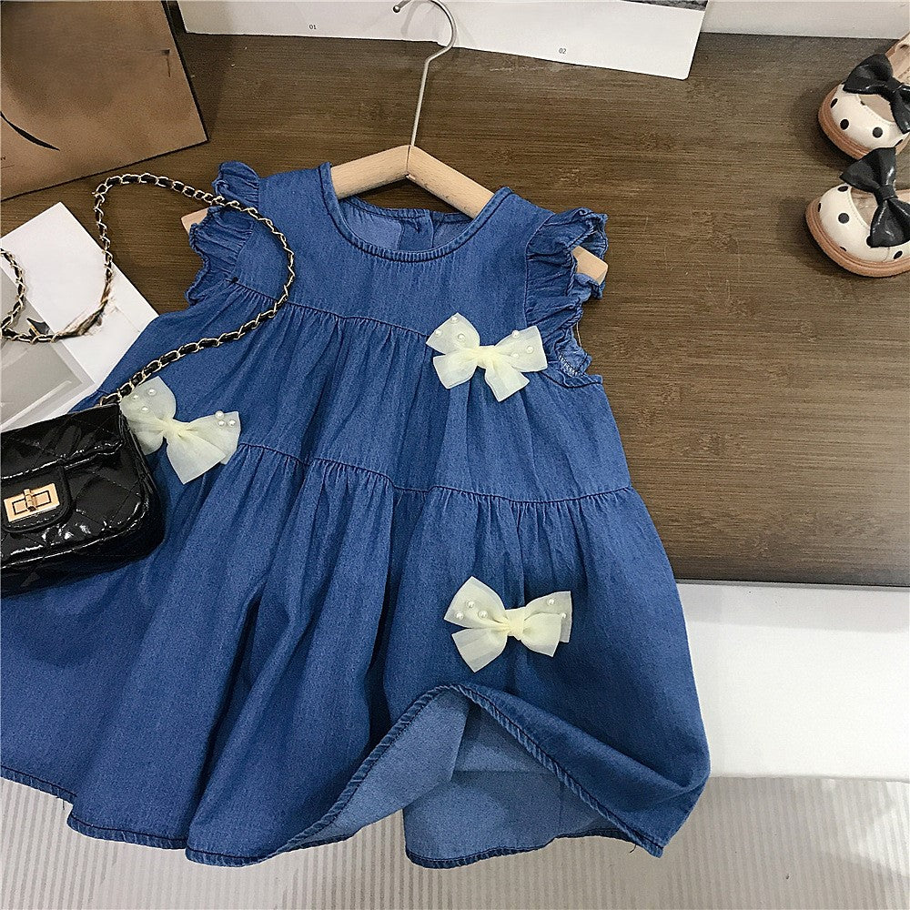 （In Production）Girls Spring&Summer Bow Denim Dress