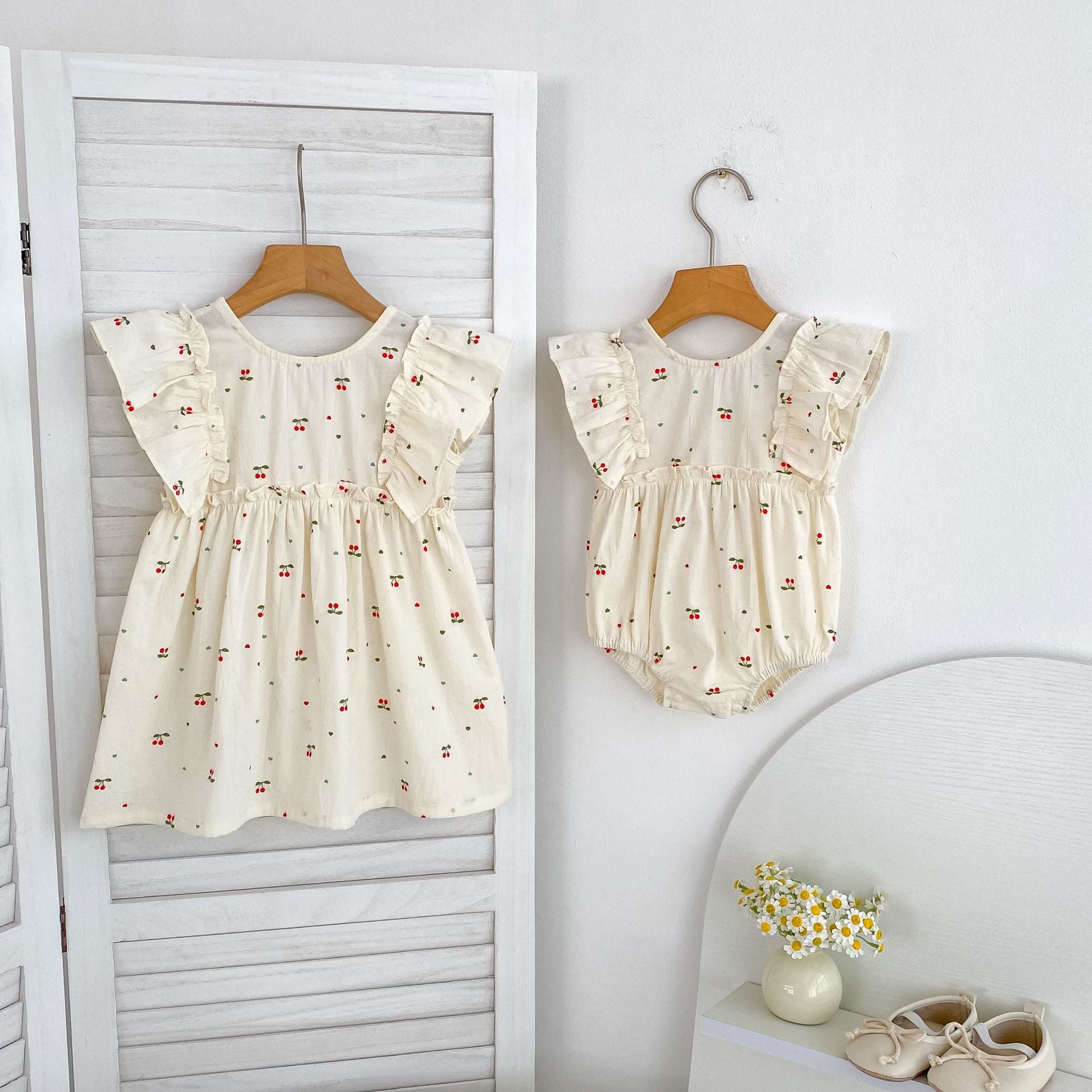 （In Production）Sisters Spring&Summer Cherry Print Dress,Romper