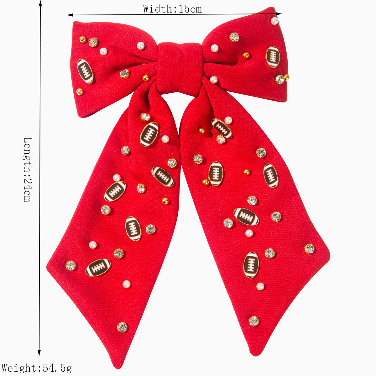 （Pre Order）Football Pearl Rhinestone Hair Bow