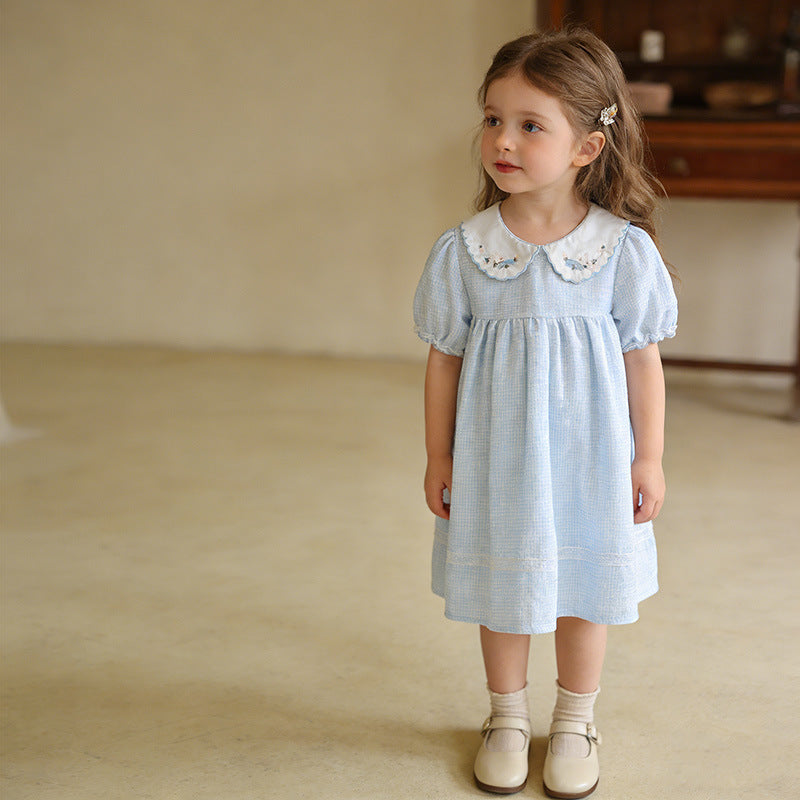 （In Production）One Pack(5 Pieces total)Sale Girls Scallop Embroidery Dress