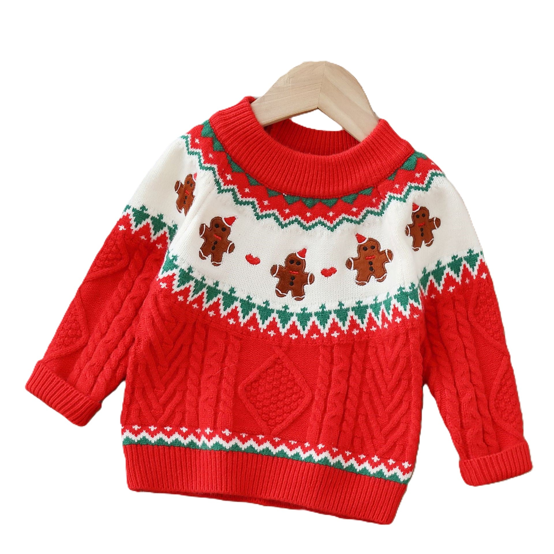 （In Production）Girls Christmas Gingerbread Applique Knitted Sweater