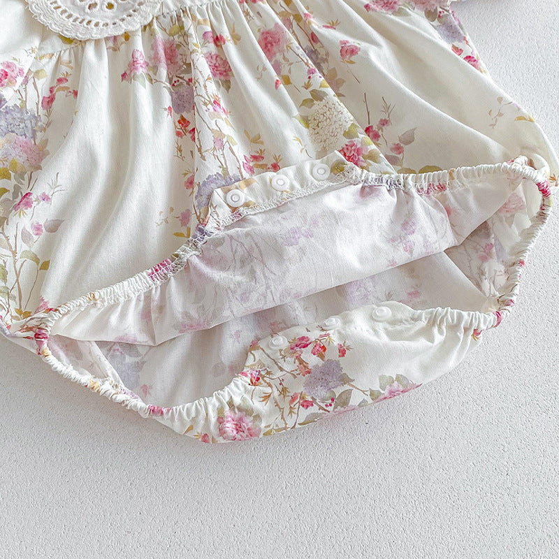 （In Production）Sisters Spring&Summer Floral Print Lace Dress,Romper