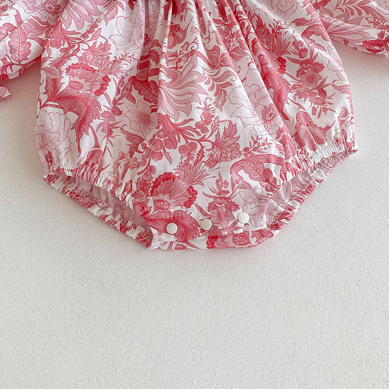 （Pre Order 2 Weeks）Sisters Fall Pink Floral Print Collar Dress&Romper