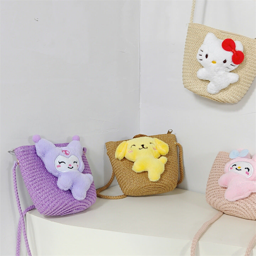 （Pre Order）Girls Spring and Summer Cartoon Weaving Straw Bag